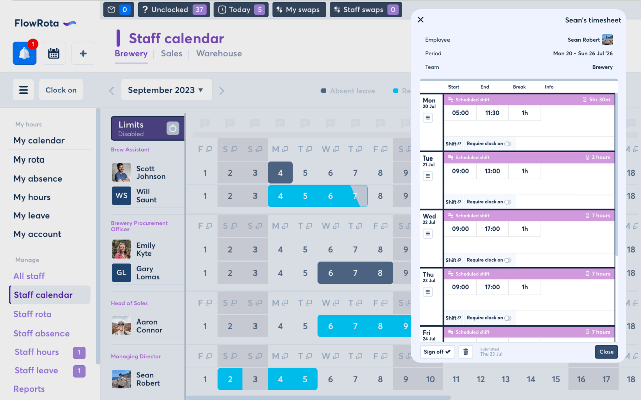 FlowRota interface screenshot