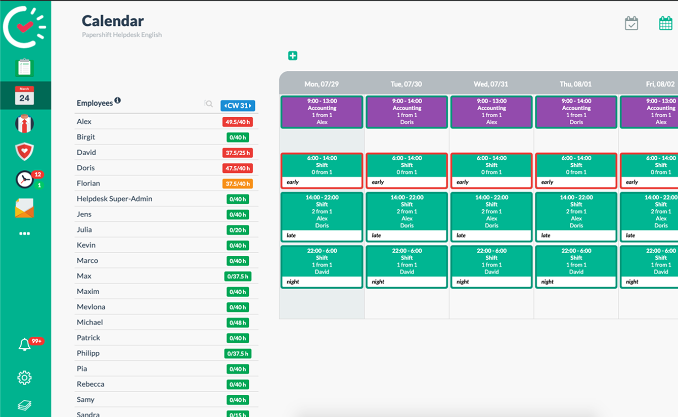 Papershift interface screenshot