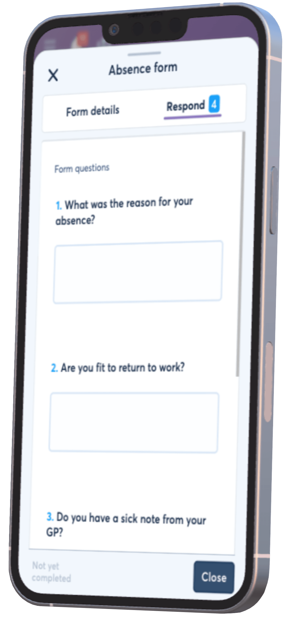 FlowRota return-to-work form on a mobile device