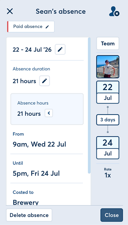 FlowRota shift record ready for absence review