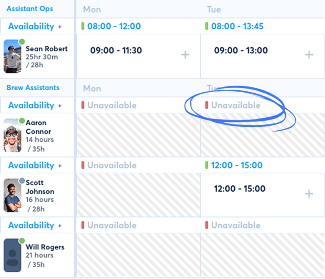 FlowRota employee availability shown for rota planning