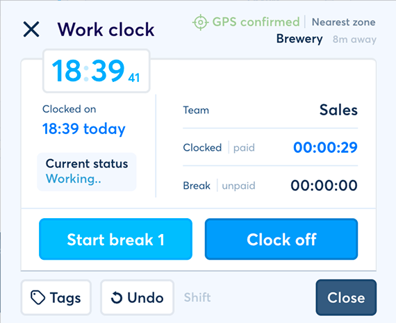 FlowRota GPS clock-in on a mobile device