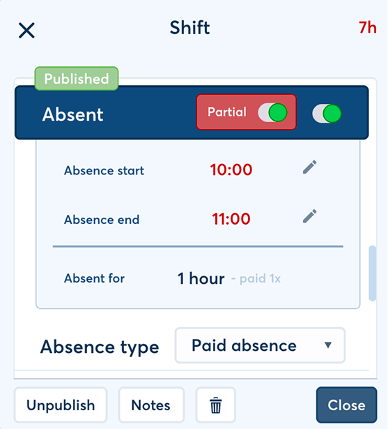 FlowRota employee absence pay adjustment