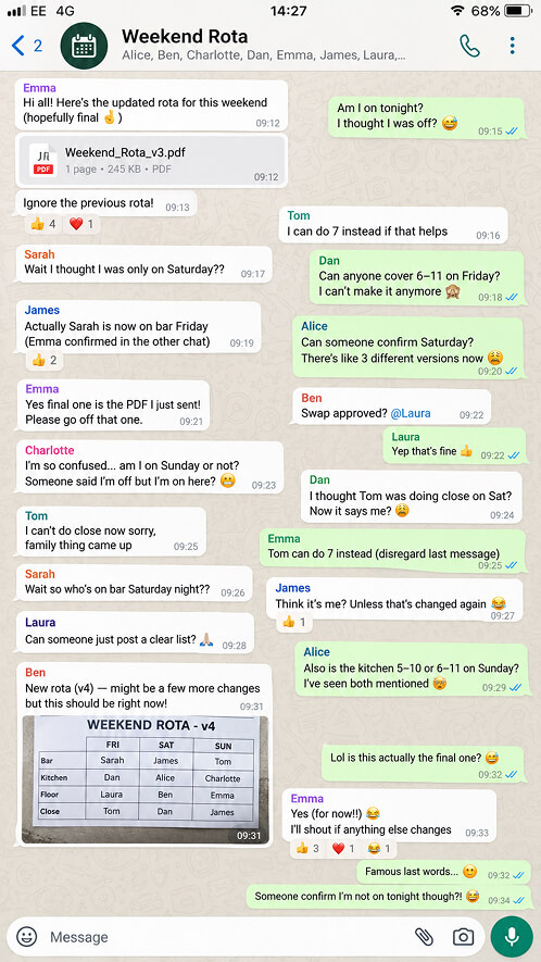 WhatsApp rota example