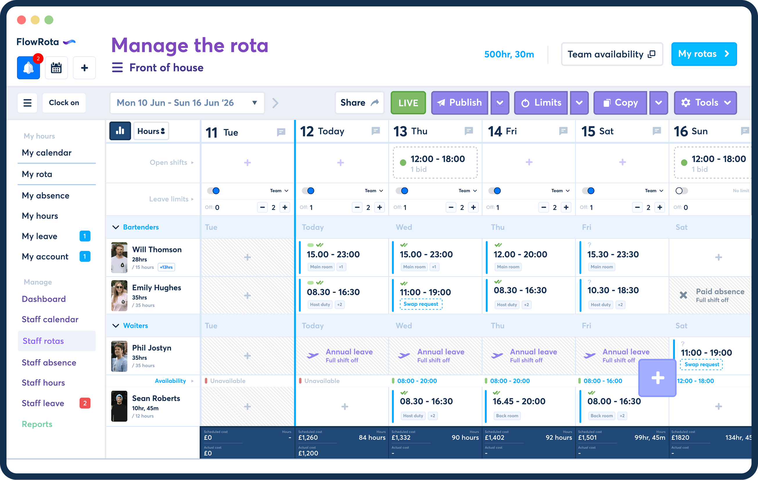 FlowRota hospitality scheduling app