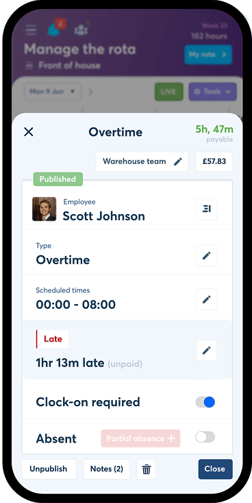 FlowRota shift overtime