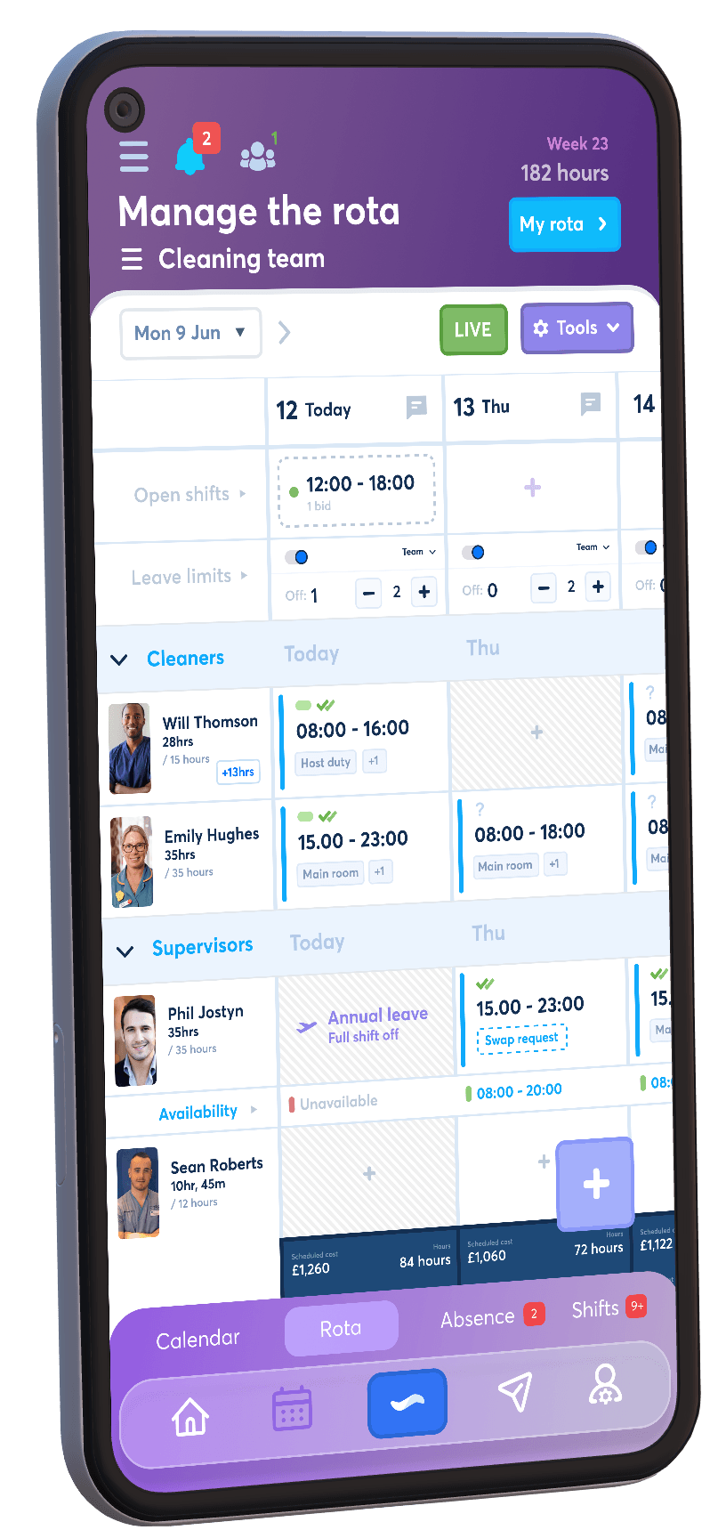 FlowRota cleaning rota on mobile