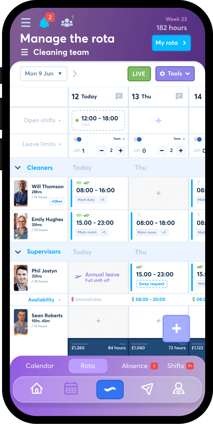 FlowRota cleaning company rota software on mobile