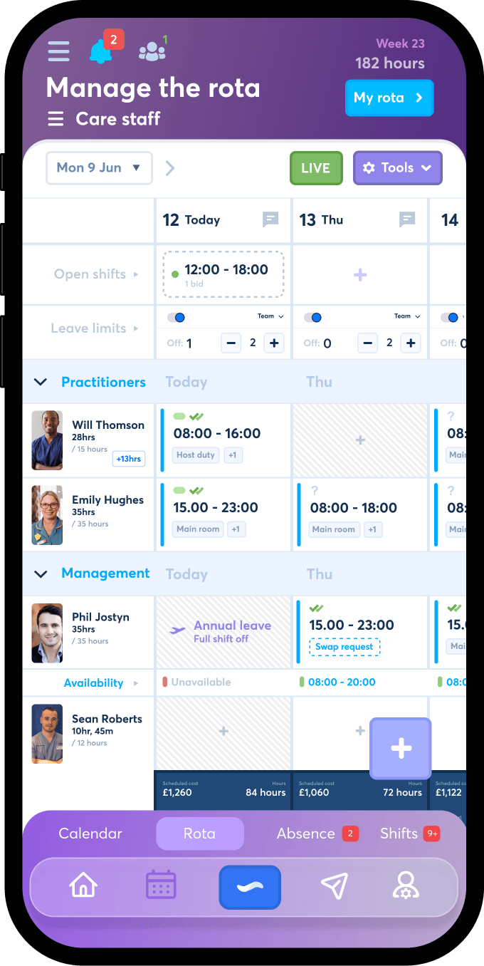 FlowRota care home rota software on mobile