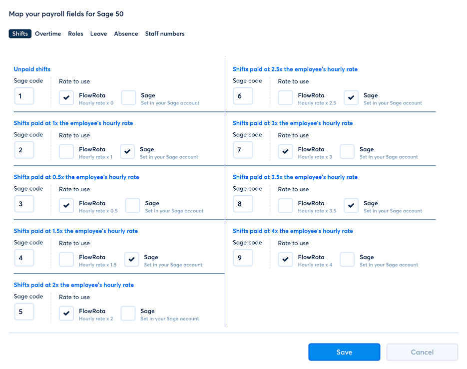 Export FlowRota custom mapping